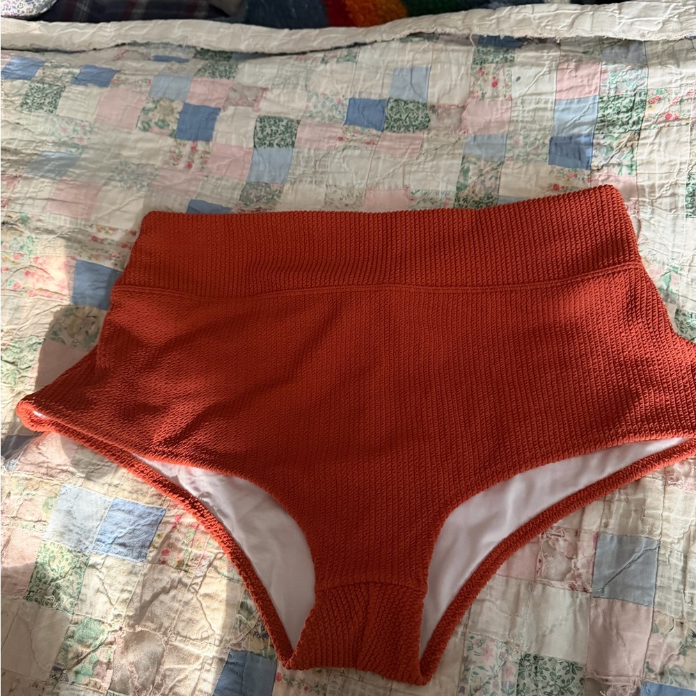 PINK Victoria's Secret Textured High-Waist Swim Bottoms in Rust Orange